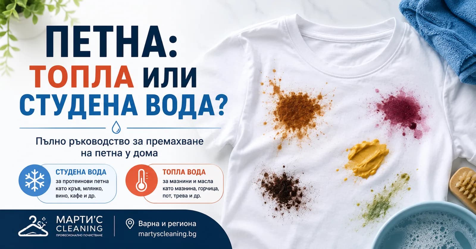 When should you use cold and when hot water for stain removal? Complete guide for every type of stain — plus when to call a professional.